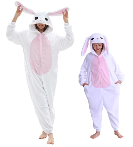 CuteOn Unisex Animal Onesie Pajamas Cosplay Halloween Costume Christmas Sleepwear Homewear for Kids Bunny 10-11Y