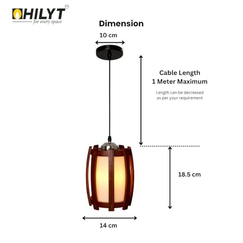 Image of HILYT - Wooden Fancy Hanging Light | with LED Bulb | Brown Pendant Lamp Ceiling Jhumar for Living Room Bedroom Dining Balcony Home Decor Lighting