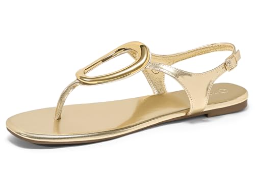 Image of Coutgo Womens Flat Sandals Comfortable Flip Flops Slide Sandals Summer Beach Shoes with Metal Decoration