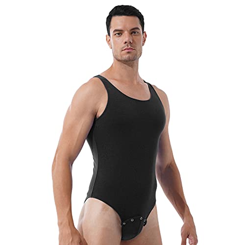 Mufeng Menâ€™s One Piece Sleeveless Spandex Bodysuit Underwear Briefs Loetard with Press Buttoms2