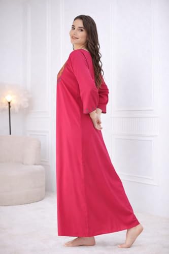 Image of Lissybissy Cotton Women Gown - Free Size with Side Pocket | Embroidery Full Sleeve Sleepwear | Loose Fit, Breathable, Comfortable & Soft Fabric Night Dress | Ideal for Gifting