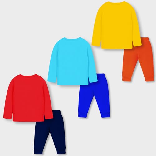 Image of TS LAVI TAVI Trendy Printed Unisex Cotton T-Shirt & Pyjama Set | Full Sleeve Top & Track Pant | Boys & Girls | Pack of 3 | Newborn & Kids