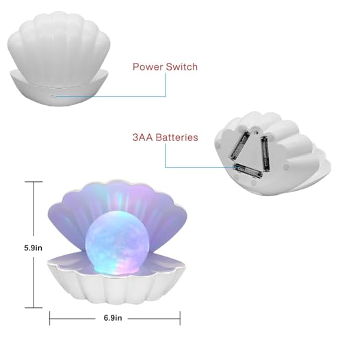 LKUA Shell Pearl Beach Themed Night Light, RGB 8 Colors Changing Mood Shell Pearl Lamps, Bedside LED Clamshell Portable Night Lights for Bar (White) by LKUA - Used condition - Image 3