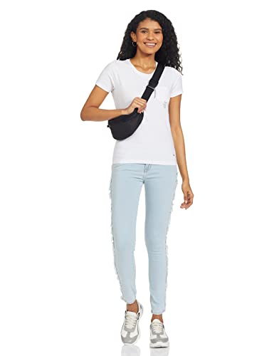 Image of Spykar Womens Regular Fit Lycra Jersey Solid T-Shirt (A21SPKT01BJ009W004, White, S)