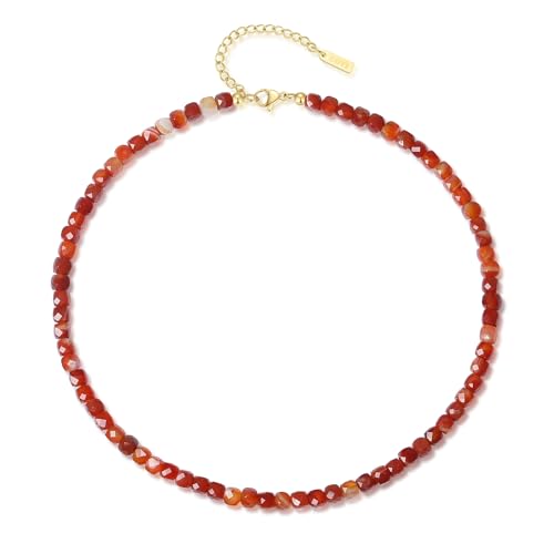 COAI Collar de Piedras Naturales Semipreciosas para Mujer, Collar Mujer Cornalina Roja Piedra Natural