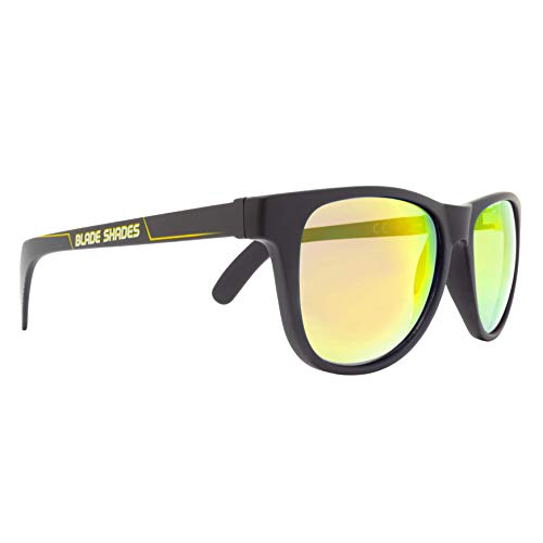 Blade Shades Sports Sunglasses, Original Hockey Stick 100% UV Protection Sunglasses for Men, Women, Kids (Yellow/Black, Yellow Mirror)