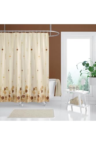 Duş Perdesi, Banyo Perdesi 1x120x200 Tek Kanat Halka Hediyeli Duşakabin Perdesi 6022 Kahverengi