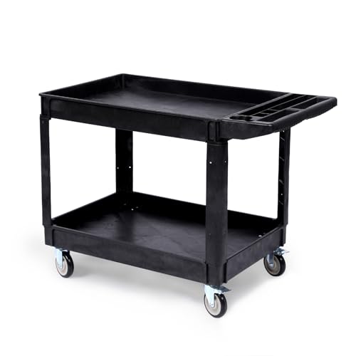 Heavy Duty Rolling Utility Cart, 2 Tier Service Cart with Wheels, Ergonomic Storage Handle, 550 LBS Capacity, Plastic Tool Cart Detailing Cart for Warehouse, Garage, Workshop,Kitchen, 40.5×17.7 in | Ergonomic Storage Handle, 550 LBS Capacity, Plastic Tool Cart Detailing Cart for Warehouse, Workshop,Kitchen, 40.5×17.7 In
