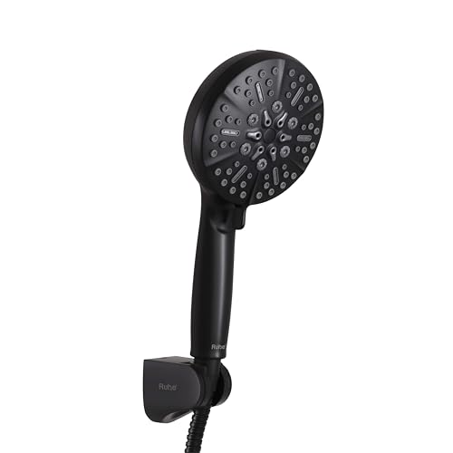 Image of Ruhe Peak Multi-Functional Octa-Flow Modes ABS Hand Shower with 1.5 Meter 304-Grade Stainless Steel Hose & Hook, Matte Black Finish