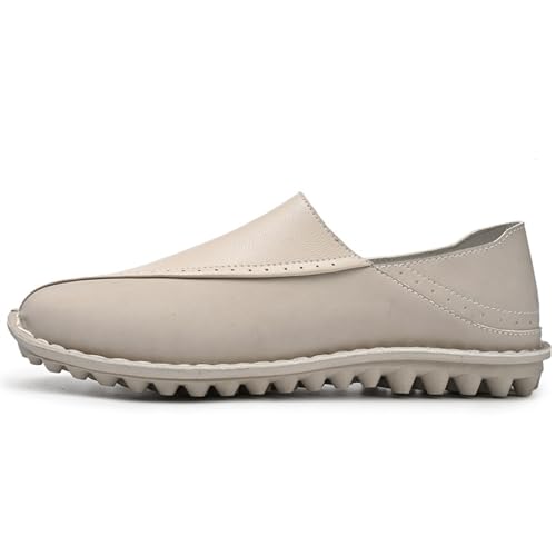 Mens Leather Lug Sole Casual Loafers Comfortable Non-Slip Slip on Flats Shoes Lightweight Walking Outdoor Loafers2