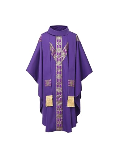 Clergy Elegance Church Vestments for Catholic Priests Chasuble Mass Round Collar Robe with Pastor Stole2