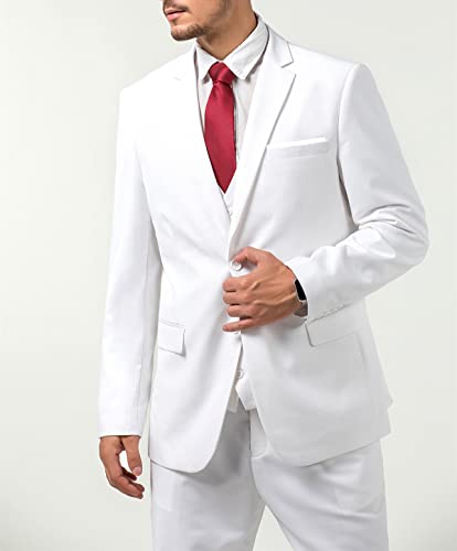 Image of Furuyal Men's Suits 3 Piece Slim Fit Suit Set,Two Button Wedding Business Tuxedo Solid Blazer Jacket Vest Pants with Tie