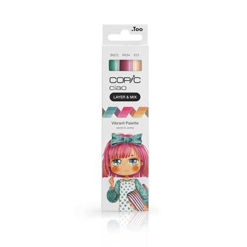 Copic Ciao LAYER & MIX Vibrant Palette, Marker Set mit 3 verschiedenen Farben, Layoutmarker mit jeweils einer mittelbreiten und einer Brush-Spitze