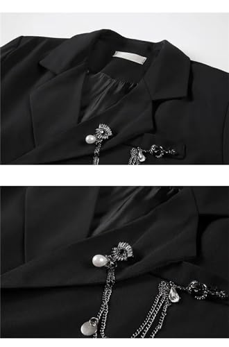 Women's Metal Chain Short Harajuku Streetwear Patchwork Suit Office Commuting Short Jacket4