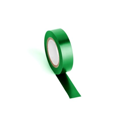 Glowster Cinta aislante de PVC, 0,13 mm de grosor, 17 mm de ancho, 10 m de largo, verde, ideal para aislar, proteger y reparar conexiones eléctricas.