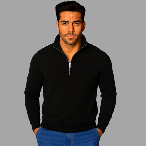 Image of Mack Jonney Men's Fleece Half-Zip High Neck Sweatshirt | Warm & Stylish Winter Wear -M4380