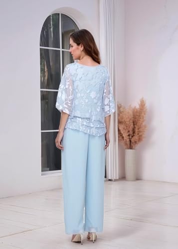 2 Piece Floral Mother of The Bride Pantsuits for Women Ruffle Half Sleeve Wedding Formal Evening Gowns2