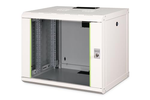 DIGITUS Netzwerk-Schrank 19 zoll 9 HE - Wandmontage - 450 mm Tiefe - Traglast 100 kg - Unique Serie - Glastür - Grau