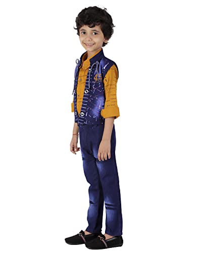 Image of AHHAAAA Kids Ethnic Cotton Blend Waistcoat Pant Shirt For Boys 3009