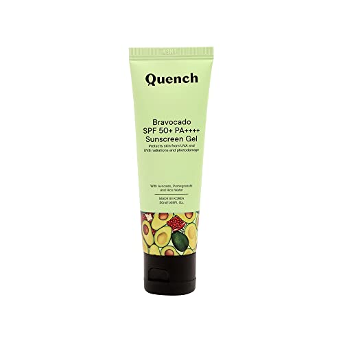 QUENCH Bravocado Sunscreen SPF 50+ PA++++| Korean Sunscreen with Vitamin E & Avocado for Glowing Skin| No White Cast| Lightweight & Non-Sticky| UVA & UVB Protection| For Women & Men (50ml)
