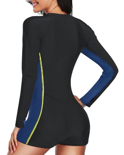 Image of Daci Women Long Sleeve Rash Guard One Piece Boyleg Swimsuit Zipper Surfing Bathing Suit UPF 50+