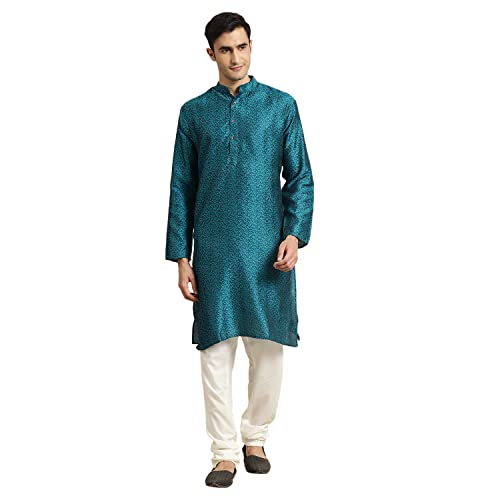 Image of SOJANYA (Since 1958, Men's Silk Blend Grey Kurta Pyjama & Silk Blend Jacket Combo