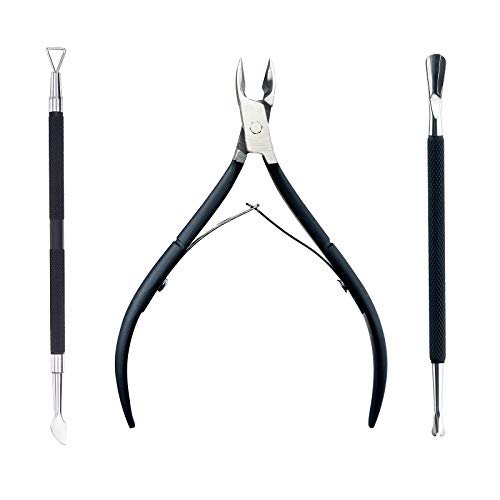 Cuticle Trimmer with Cuticle Pusher,Nail Care Polish Remover Cuticle Nipper Stainless Steel Cuticle Cutter Clipper Durable Pedicure Manicure Art Tools Set for Fingernails and Toenails(Black)
