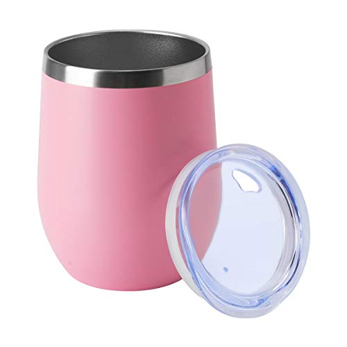 Hasle Outfitters 12Oz Wine Tumbler With Lid Stemless Wine Glasses Double Wall Vacuum Travel Mugs Stainless Steel Coffee Cup For Cold & Hot Drinks Wine Coffee Cocktails Beer (12Oz-Pink, 1 Pack) #TOP4