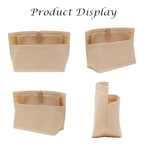 Image of Doxo Purse Organizer Insert for Handbags, Tote Bag Insert Organizers with Laptop Compartment /Cup Holder, Softened Felt Compatible with LV Neverfull MM(Beige,Upgrade)