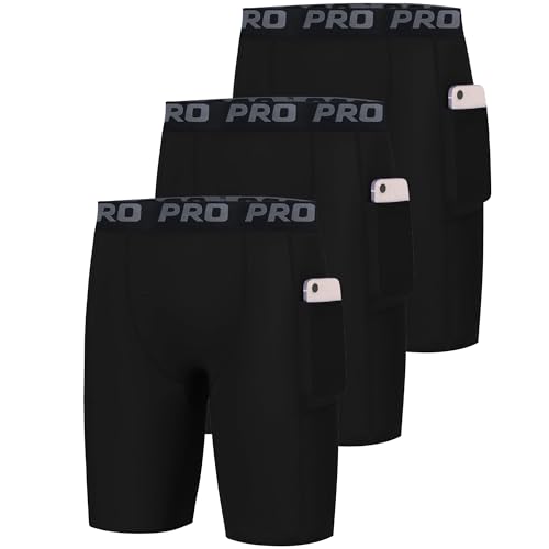 Opiniones de Pantalones cortos para Niño los 10 mejores. 44 Paquete de 3 pantalones cortos de compresión para niños jóvenes con bolsillos, pantalones cortos deportivos deportivos para fútbol y correr