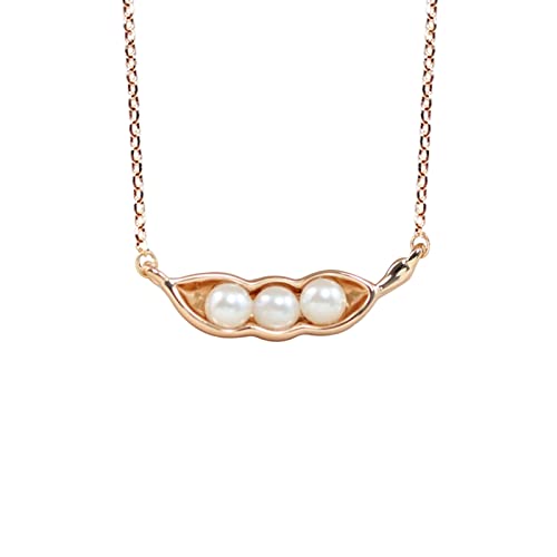 Ficccy Rose Gold Plated Three Pea in Pod Necklace Cute Jewelry Pearl Mother's Gift Everyday Friends Jewelry