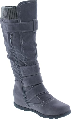 Image of Forever Link Women's Klein-70 Closed Round Toe Buckle Slouch Flat Heel Mid-Calf Boot