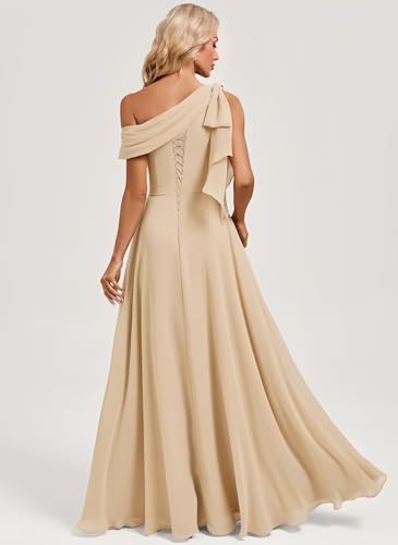 Bekvamlighet Chiffon One Shoulder Bridesmaid Dresses for Wedding Long Formal Evening Gown with Slit Party Gown2