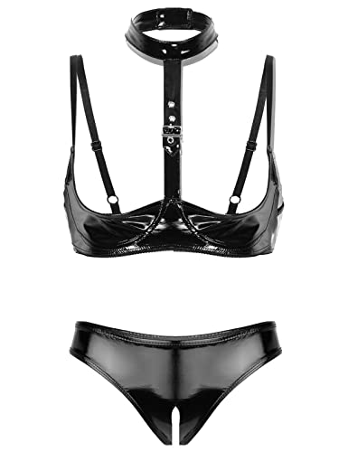 YEAHDOR Femme Ensemble Lingerie Nuit Redresse-Sein Bra Top Sexy Sein Nue et String Biefs Ouvert Nuisette Érotique sous-vêtement de Nuit Ensemble Pyjama...