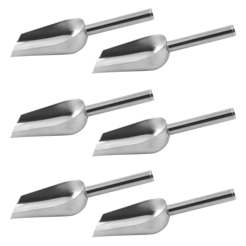 Ice Scoop, 6 PCS Stainless Steel Ice Scoop 6 Oz Kitchen Ice Scooper for freezer with Long Handle for Ice Machines Small Ice Scooper Buckets for Dog Food Flour Pulses Nuts Kitchen Bar Party Accessories