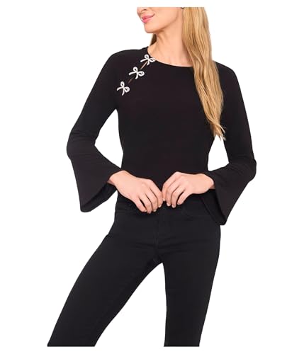 CeCe Women's Pearl Bow Applique Long Sleeve Knit...