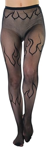 Image of ToBeInStyle Women's Flame Burning Fire Tights w /Devil-Inspired Print Hosiery