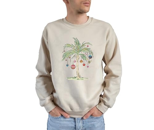 Christmas Palm Tree Sweatshirt Premium Quality Top Cozy Warm Crew Neck Tee Tropical Xmas Palm Tree Sweater2