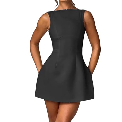 BNGD Womens Backless Vest Basic Dress Sexy Slim Short Dress(Color:Black Size:S)