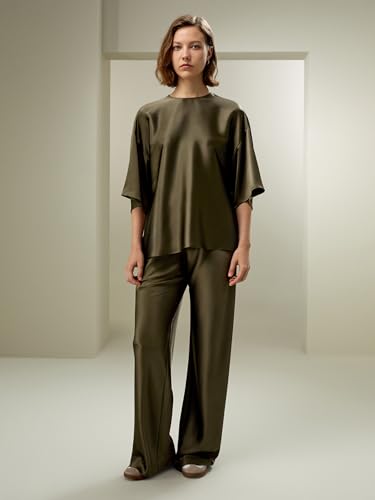 LilySilk Womens Pure Silk Blouse Ladies 32MM Double-Faced Silk Basic Top 3/4 Sleeves Crewneck4