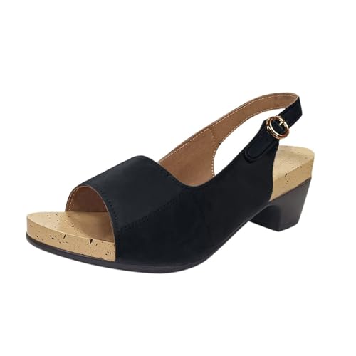 Sandals for Women Elegant Comfortable Open Toe Low Chunky Heel Shoes Women's Dressy Fashion Sandals Flat Slingback Fish Mouth Beach Slip On Wedding Trendy Sandal Dressy Work