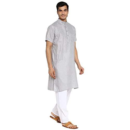 Image of Royal Kurta Mens Linen Half Sleeved Long Ethnic Kurta