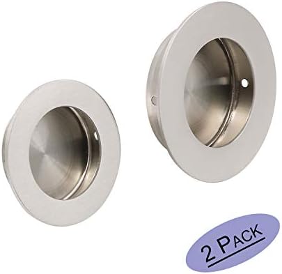 goldenwarm 2 Pieces 50mm Round Circular Flush Recessed Sliding Door Handles Finger Pulls Hidden Concealed Screws Satin Brushed Stainless Steel