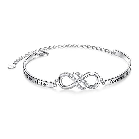 925 Sterling Silver Infinity Inspirational Bracelet with Message Always My Sister, Forever My Friend, Adjustable Sisters Bracelets Friendship Jewelry for Women Girls Cover