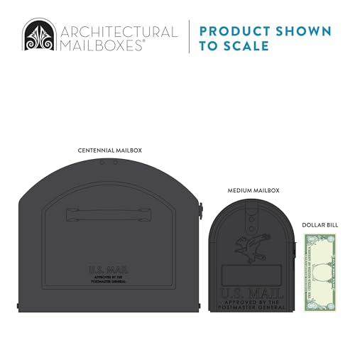 Image of Architectural Mailboxes 950020P-10 Centennial Post Mount Mailbox, Extra Large, Pewter | Galvanized steel build for outside with rust-resistant powder-coat finish and a magnetic door closure. USPS approved.