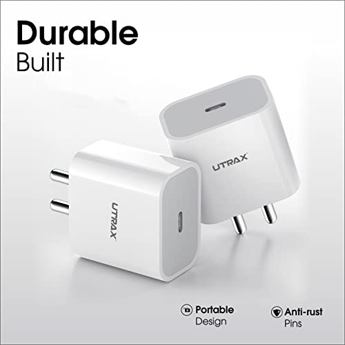 Image of Utrax 22W Type C PD Fast Charger Adapter | USB-C Power Delivery | Compatible with iPhone 12 /13 /14 /15, iPad, MacBook & All Apple USB-C PD Devices | Without Cable (White)