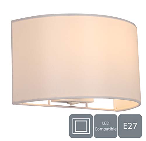 Harper Living 1 x E27/ES Applique murale avec interrupteur, couleur ivoire semi-circulaire en tissu, convient pour mise à niveau LED, idéal pour chambre à coucher, salon, couloir, hôtel, hôtel