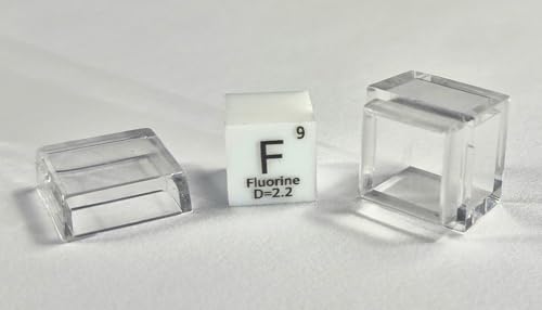 Image of 0.39 inch 10mm Fluorine Teflon 75% Pure Cube F Periodic Table Element Engraved Density Collection Science Education Display Block Cube + Acrylic Case Box - 1PC