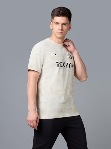 Image of TECHNOSPORT Men Cricket Fan T-Shirt IPL Printed Casual Sportswear Tee Typography Print Slim Fit Round Neck Short Sleeve Polyester Sports Tshirt for MenIPL MensJersey