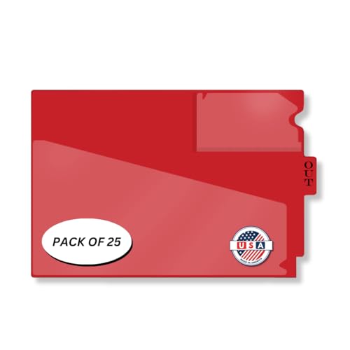 Center tab vinyl outguides with front pocket, red, 25/box